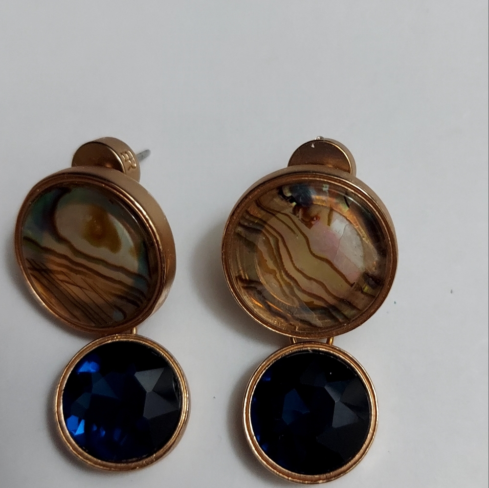 Banana Republic Alabone & Blue Glass Goldtone Earrings